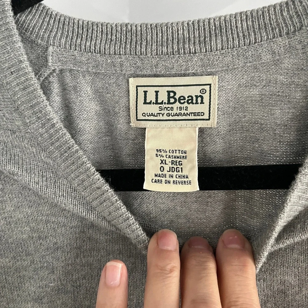 LL Bean Mens XL Gray Cotton Cashmere Crewneck Sweater OJDG1 Long Sleeve